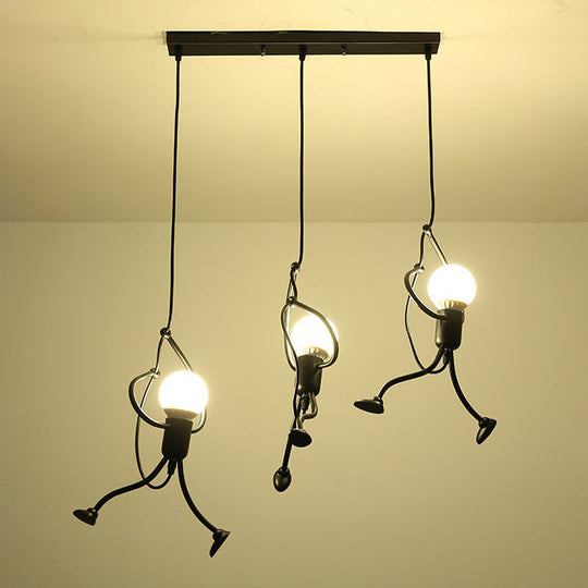 Serena - Small Man Hanging Ceiling Light Artistic Metallic 1/3 - Head Bedroom Pendant In Black