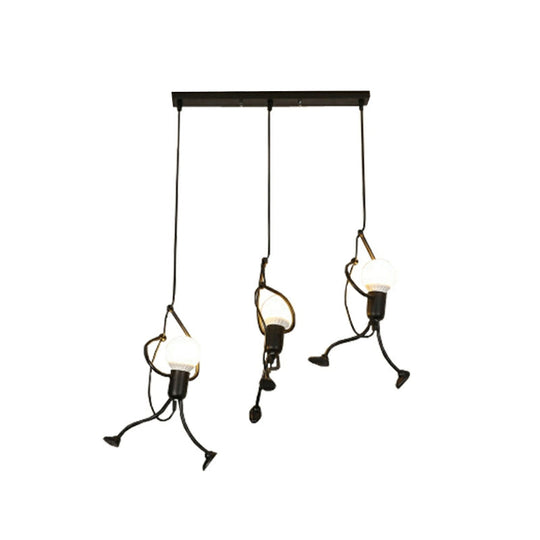 Serena - Small Man Hanging Ceiling Light Artistic Metallic 1/3 - Head Bedroom Pendant In Black