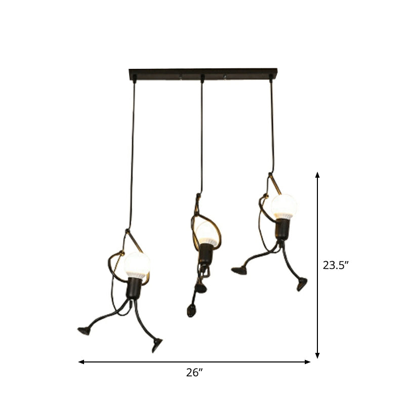 Serena - Small Man Hanging Ceiling Light Artistic Metallic 1/3 - Head Bedroom Pendant In Black