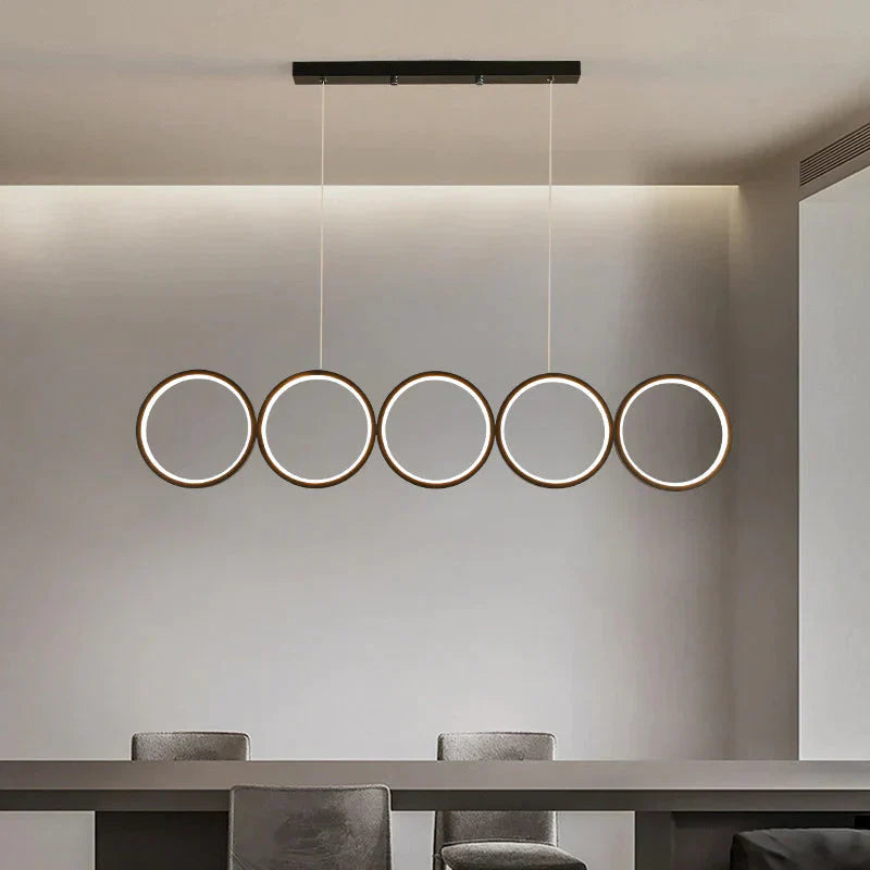 Led Ceiling 5 - Ring Black Hanging Island Light Metal Pendant Over Table Warm/White