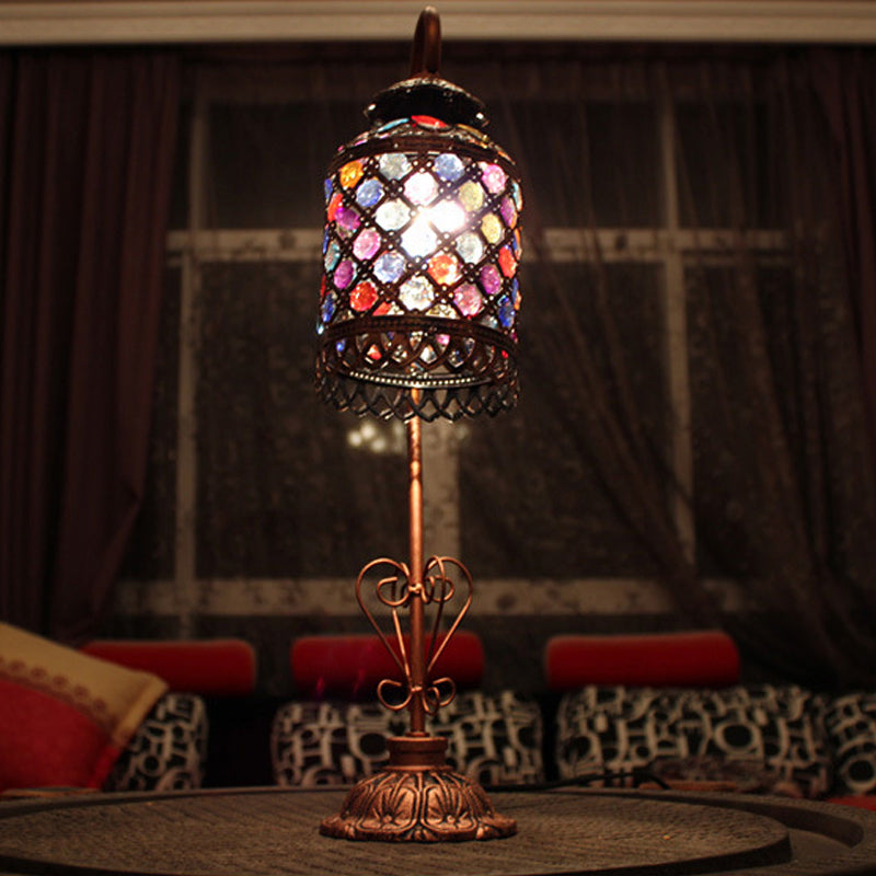 Altais - Bohemia 1 - Light Gooseneck Nightstand Lamp Copper Stained Glass Beaded Table Light With
