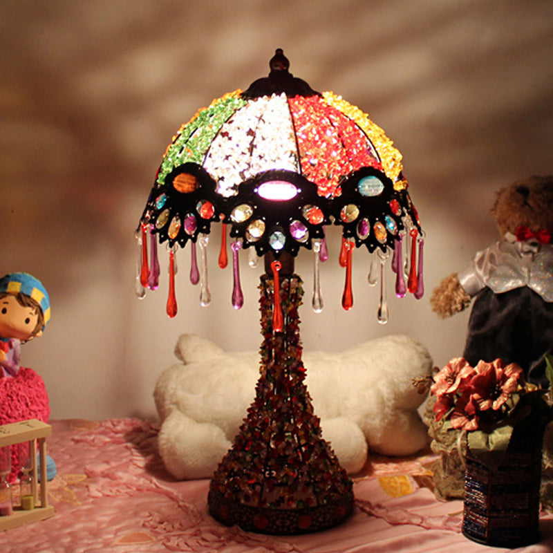 Cecilia - Bohemian Acrylic 1 - Light Copper Night Stand Light With Teardrop Fringe