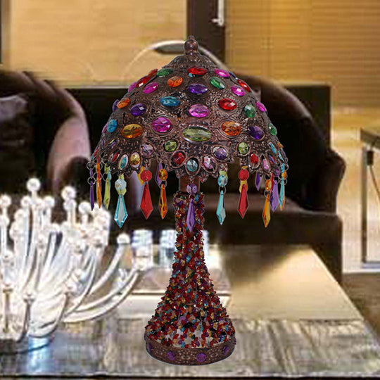 Cecilia - Bohemian Acrylic 1 - Light Copper Night Stand Light With Teardrop Fringe / E
