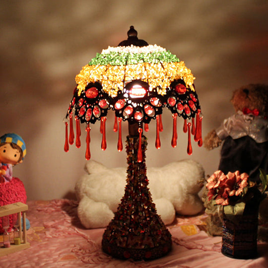 Cecilia - Bohemian Acrylic 1 - Light Copper Night Stand Light With Teardrop Fringe