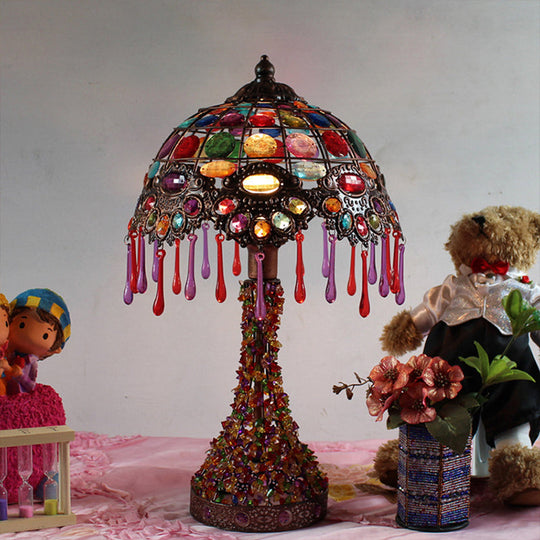 Cecilia - Bohemian Acrylic 1 - Light Copper Night Stand Light With Teardrop Fringe / A