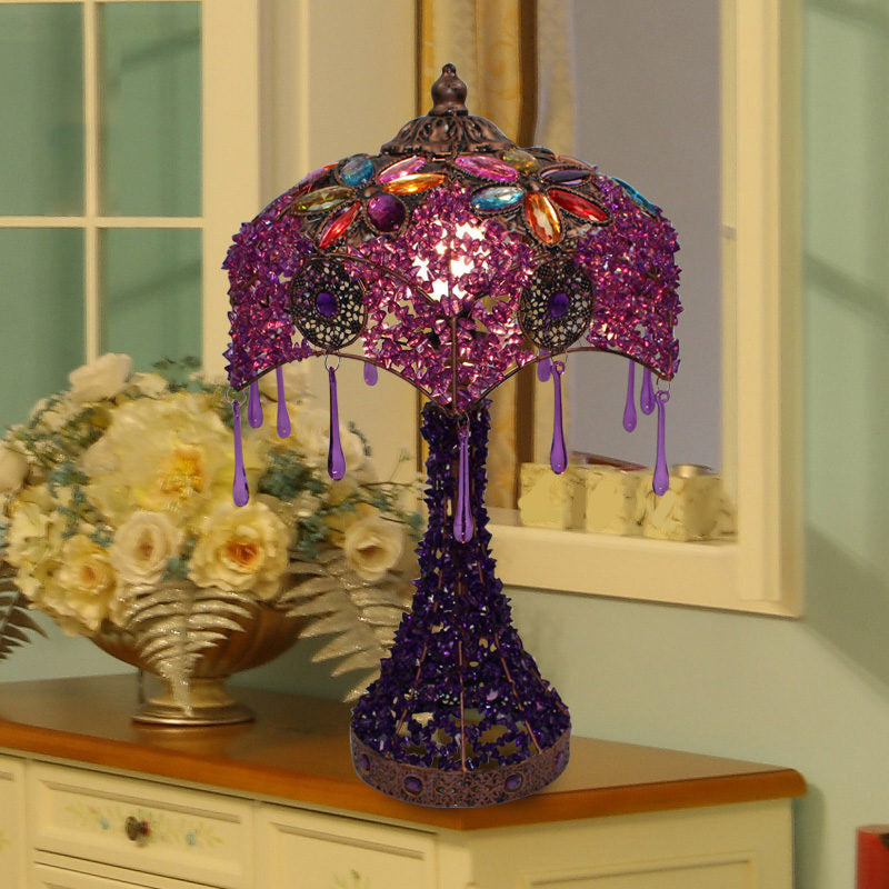 Chow - Bohemian 1 - Light Nightstand Lamp Stained Glass Bowl Hollowed - Out Table Light With Flared
