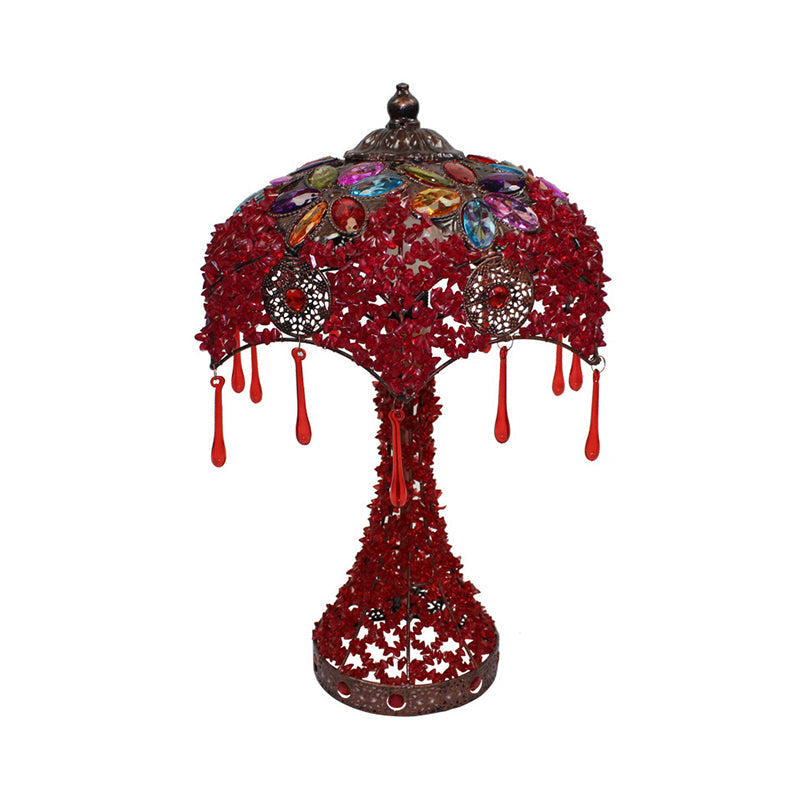 Chow - Bohemian 1 - Light Nightstand Lamp Stained Glass Bowl Hollowed - Out Table Light With Flared