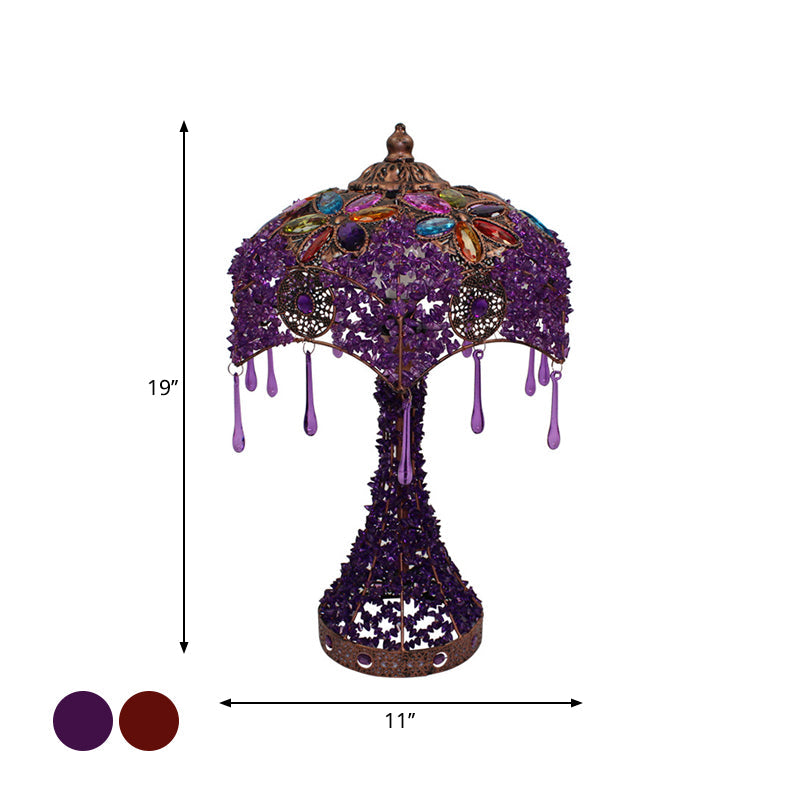 Chow - Bohemian 1 - Light Nightstand Lamp Stained Glass Bowl Hollowed - Out Table Light With Flared