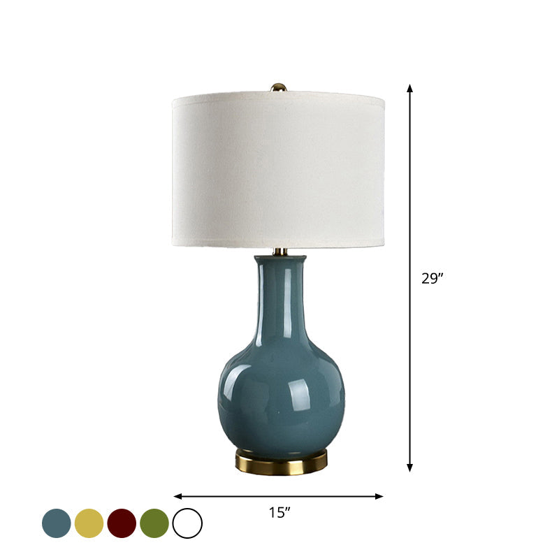 Tejat Posterior - Modern Fabric Drum Night Stand Light With Vase Ceramic Base