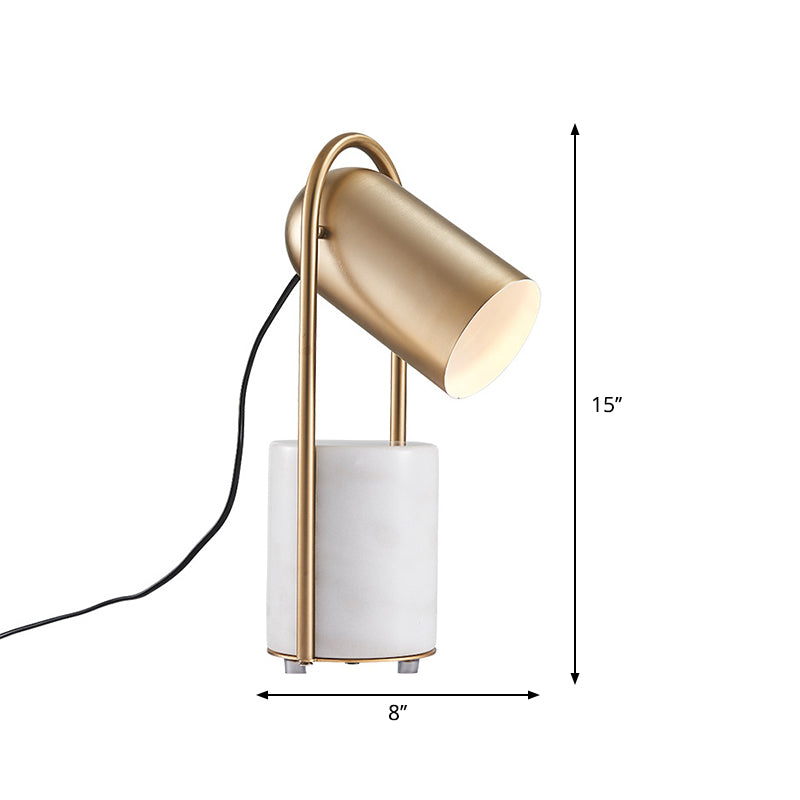 Aldib - Brass Metal Cloche Table Stand Light Designer 1 - Light Nightstand Lamp With White Marble