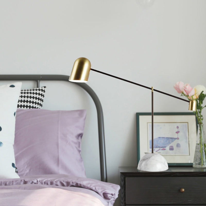 Chiara - Brass Dome Night Table Light Post - Modern 1 Head Metal Nightstand Lamp With White Marble