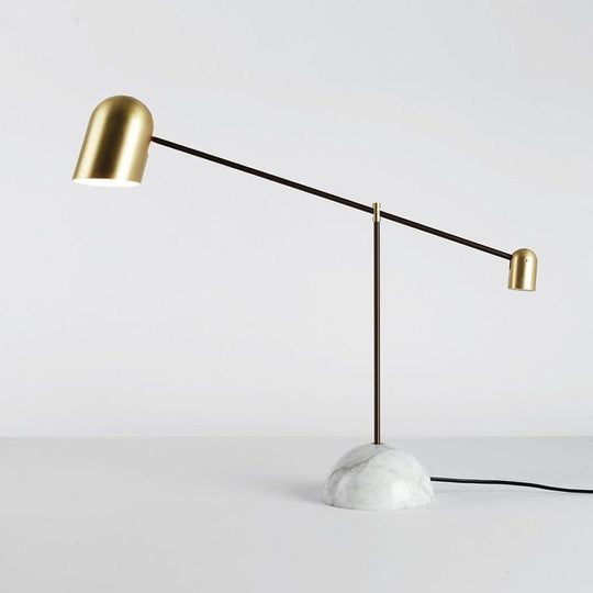 Chiara - Brass Dome Night Table Light Post - Modern 1 Head Metal Nightstand Lamp With White Marble