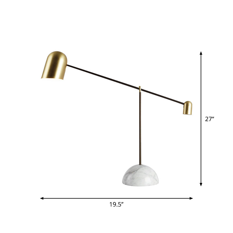 Chiara - Brass Dome Night Table Light Post - Modern 1 Head Metal Nightstand Lamp With White Marble