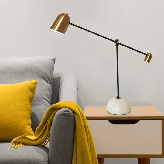 Algedi - Designer White - Brass Study Desk Lamp: Bell Metal Shade Balanced Arm