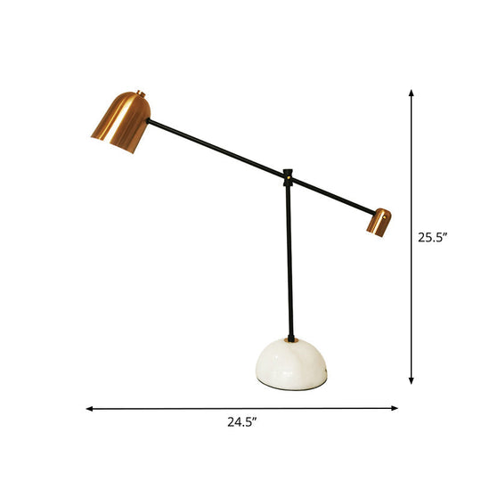 Algedi - Designer White - Brass Study Desk Lamp: Bell Metal Shade Balanced Arm