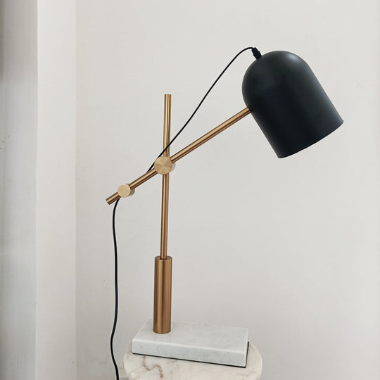Ayla - Black Cloche Shaped Reading Table Light Postmodern Single Metal Nightstand Lamp With Brass