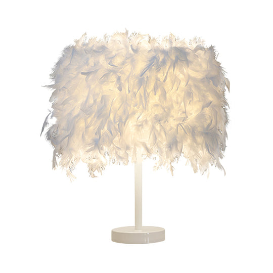 Clara - 14 10/14 Wide Cylinder Shaped Night Light Modern Feather 1 Head Bedside Table Lamp In