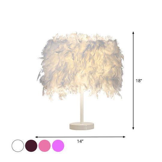 Clara - 14 10/14 Wide Cylinder Shaped Night Light Modern Feather 1 Head Bedside Table Lamp In