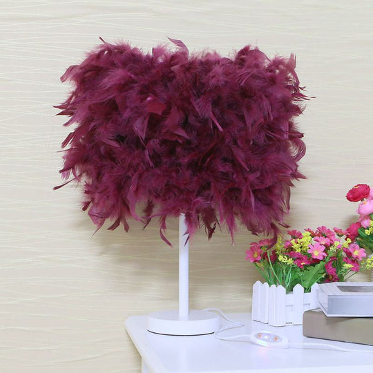 Clara - 14 10/14 Wide Cylinder Shaped Night Light Modern Feather 1 Head Bedside Table Lamp In