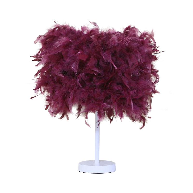 Clara - 14 10/14 Wide Cylinder Shaped Night Light Modern Feather 1 Head Bedside Table Lamp In