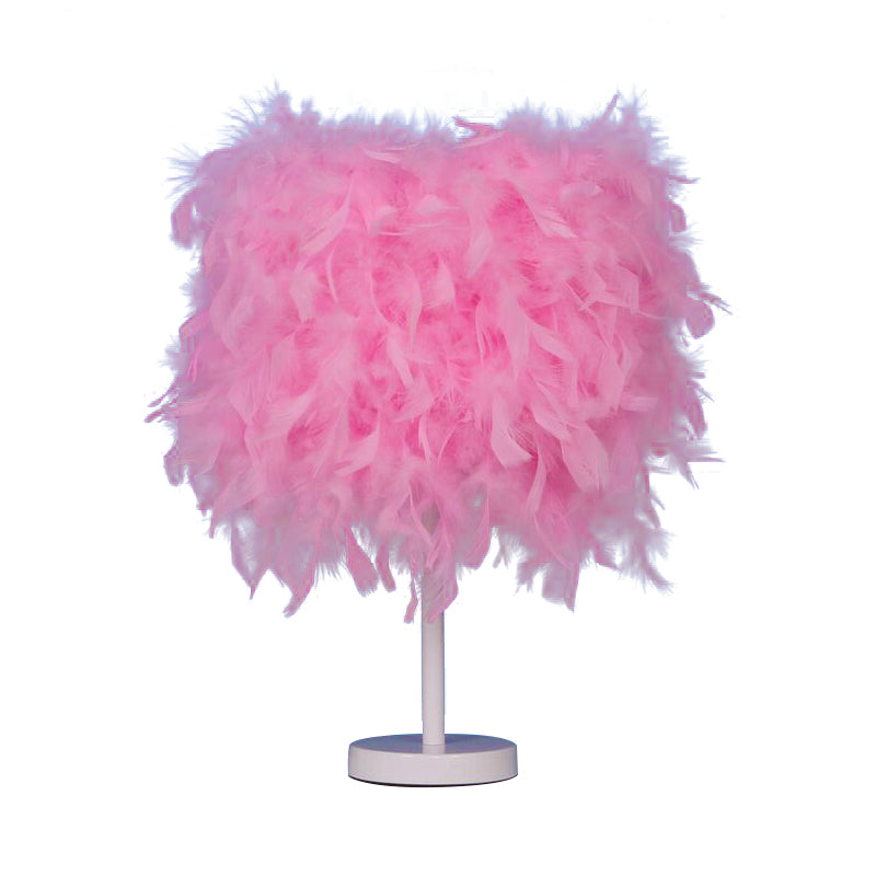 Clara - 14 10/14 Wide Cylinder Shaped Night Light Modern Feather 1 Head Bedside Table Lamp In