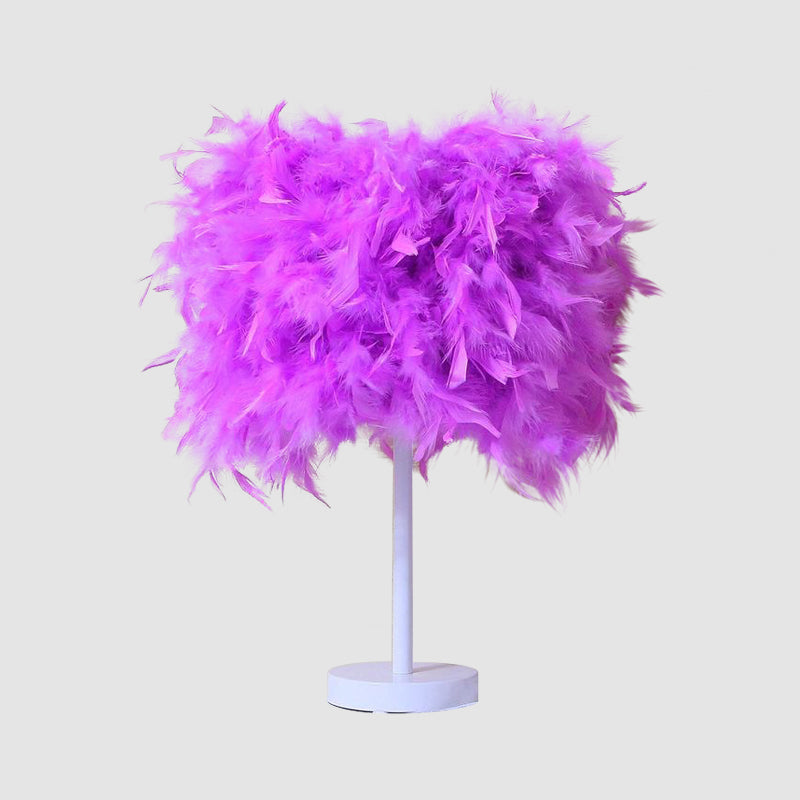 Clara - 14 10/14 Wide Cylinder Shaped Night Light Modern Feather 1 Head Bedside Table Lamp In
