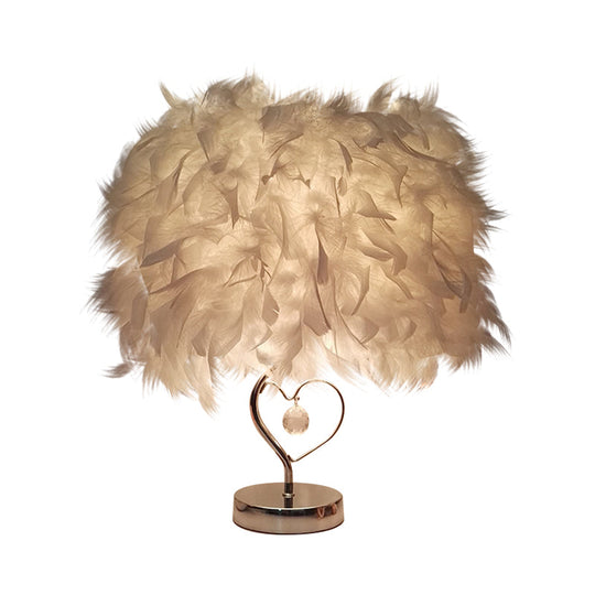 Riley - Modern Single Nightstand Lamp Red/White/Pink Bucket Shaped Table Light With Feather Shade