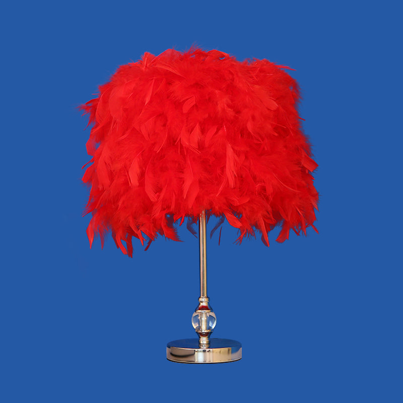 Lara - Simplicity Drum Night Lamp Feather 1 - Light Bedroom Table Lighting In Pink/Red/Yellow With