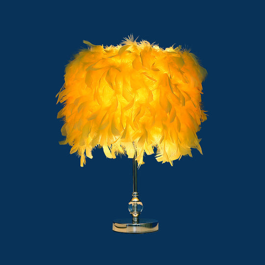 Lara - Simplicity Drum Night Lamp Feather 1 - Light Bedroom Table Lighting In Pink/Red/Yellow With