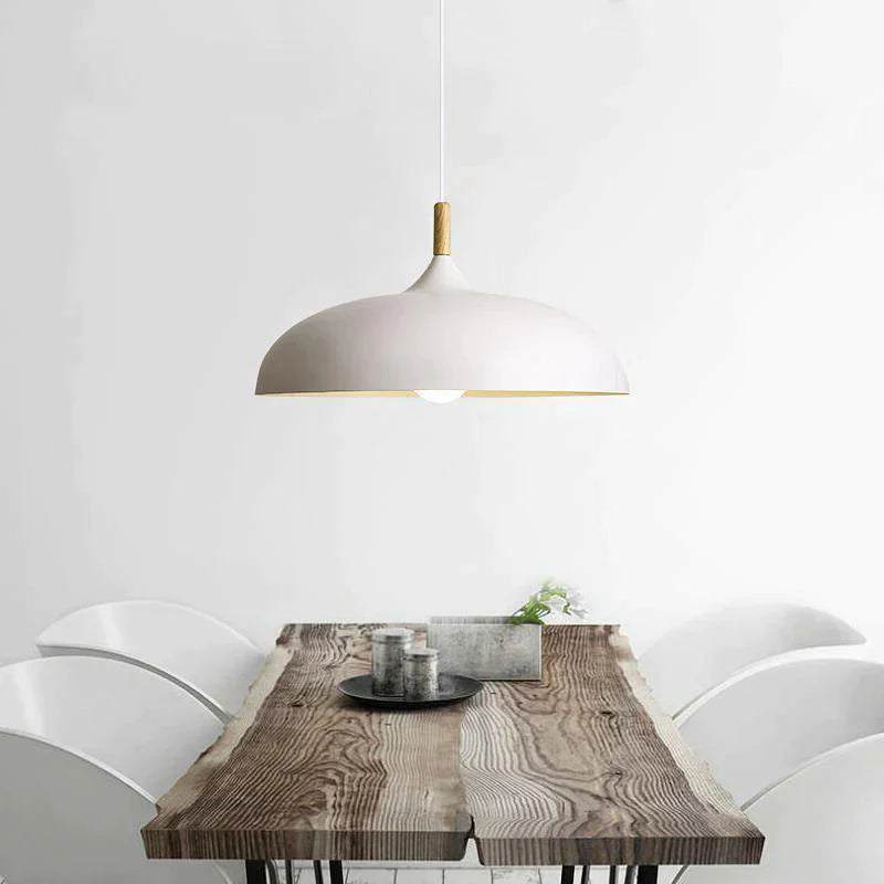 Pendant Light 35Cm Diameter Matte Aluminum Lampshade 10Cm Iron Base Solid Wood Accessories 1.2 M