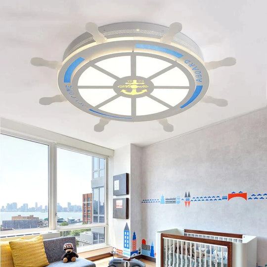 Kid Room Led Ceiling Lamp Blue Pirate Steering Wheel For Study Lights Contemporary 8 - 14Square