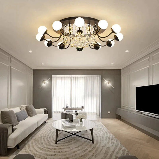 Modern Led Crystal Pendant Lights Art Ball Black/White Lighting For Living Room Bedroom Dining
