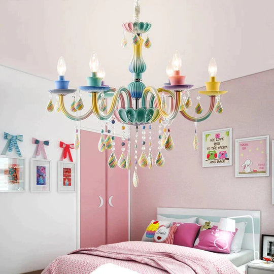 Macaron Chandelier Crystal Lamp Living Room Bedroom Dining Children’s Girl Princess Decoration