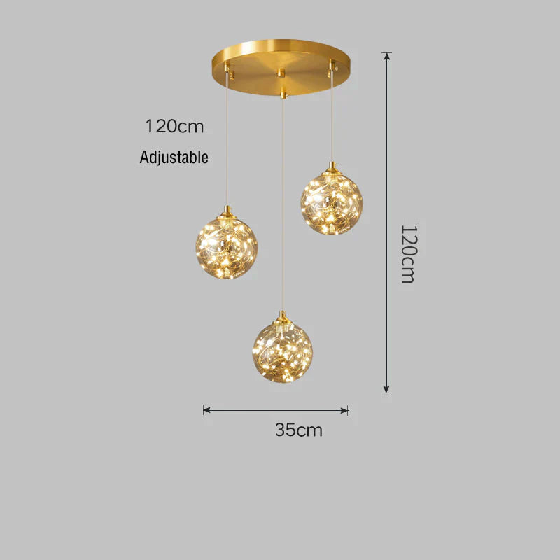 Nordic Light Luxury Crystal Living Room Chandelier All Copper 3 Heads / Trichromatic Light Pendant