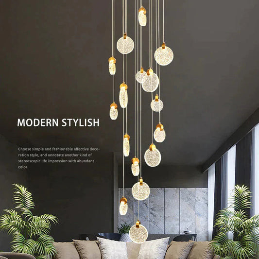Modern Pendant Lamp For Stairwell Led Hanging Light Hall Lights Living Room Round Glass Restaurant
