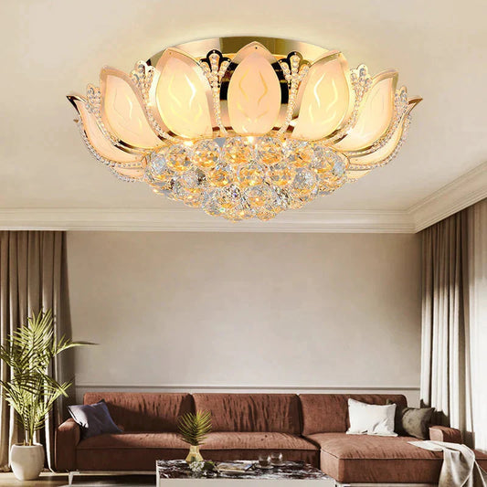 Lotus Flower Modern Pendant Light With Glass Lampshade Gold Lamp For Living Room Bedroom Lamparas