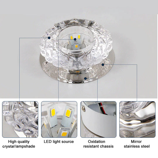 Modern Led Chip Crystal Aisle Lamp Solid Stainless Steel Base Surface Mounted Ceiling For Living