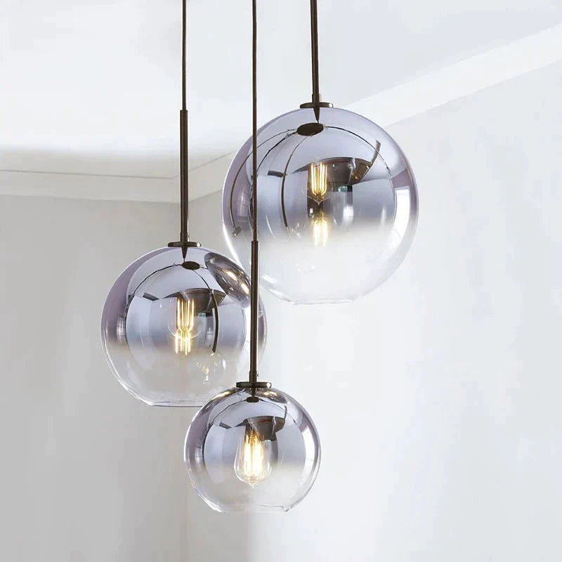 1Pc Modern E27 Led Nordic Pendant - Gradient Glass Globe Ball Home & Shop