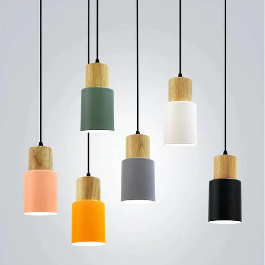 Nordic Simple Wood Pendant Lights Led Hanging Colorful Aluminum Lighting