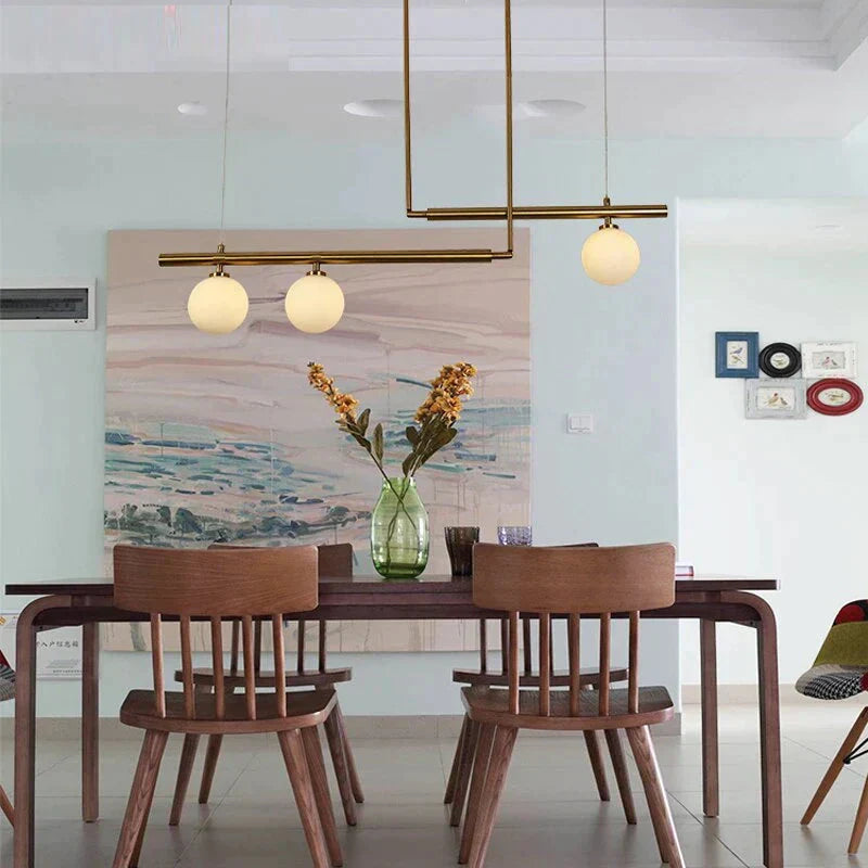 Modern Pendant Light With White Glass Ball Dining Hanging Led Minimalist Lamp Kitchen Gold Fixture