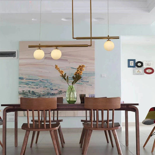 Modern Pendant Light With White Glass Ball Dining Hanging Led Minimalist Lamp Kitchen Gold Fixture