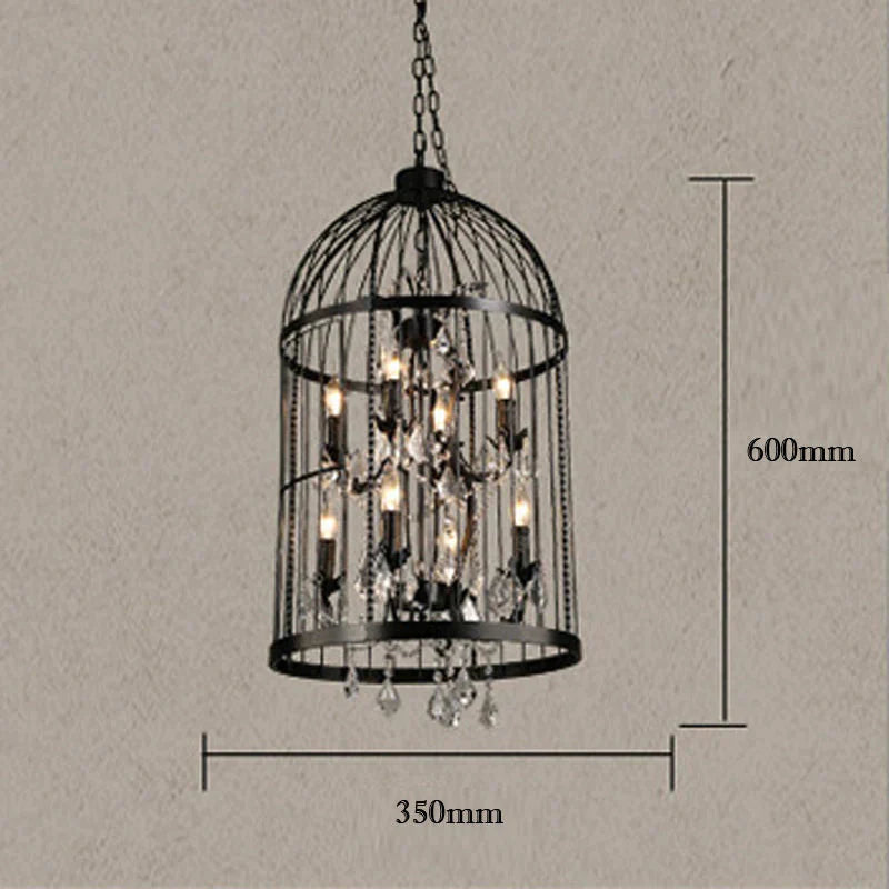 American Retro Crystal Chandelier Birdcage Wrought Iron Pendant