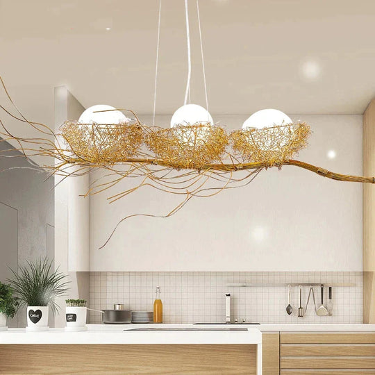 Modern Bird’s Nest Chandelier Lighting Dining Golden With Led Lamp Lustre De Cristal Pendant