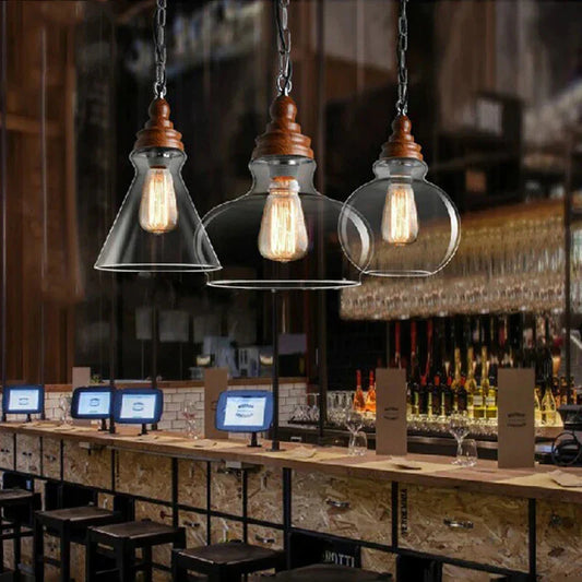 Creative Nordic Wood Single Head Hanging Lights E27 Led Pendant Lamp For Kitchen Living Room