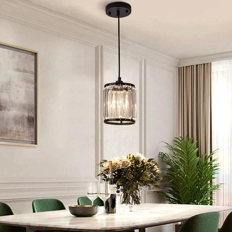 Crystal Pendant Light Dining Lighting Foyer Lamp Bedroom Loft Lights Black Frame Fixtures Makeup
