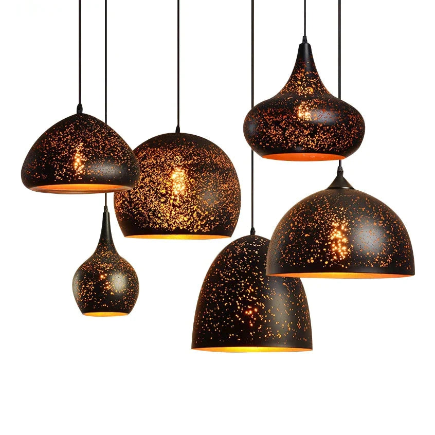 Vintage Pendant Lamp Iron Loft Nordic Porous Retro E27 Etching Lampshade Bar Restaurant Industrial