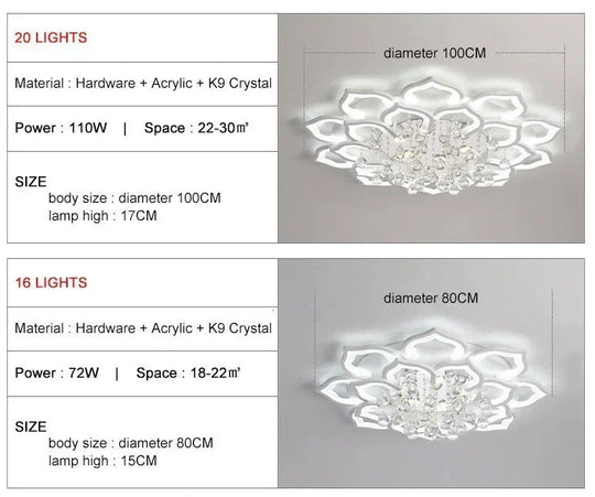Modern Led Ceiling Lights Fixtures For Living Room White K9 Crystal Home Bedroom Lamp With Remote