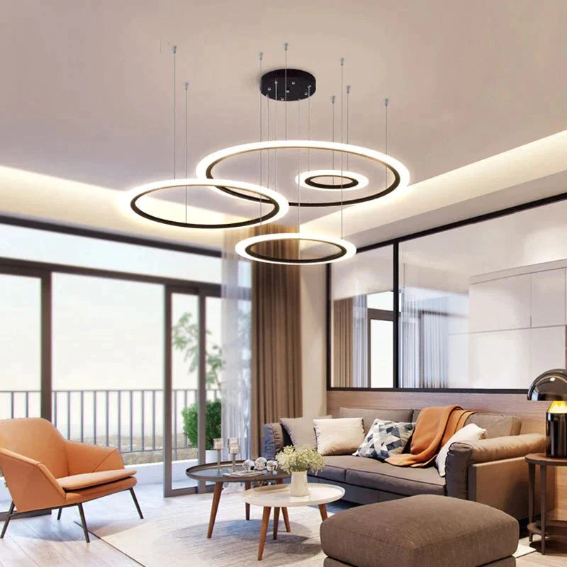 Black Cricle Modern Led Pendant Light Surface Mounted Hanging Lamp Dining Room Living Luminaire