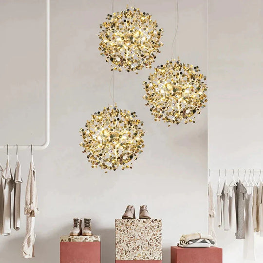 Pendant Light Stainless Steel Shade Dining Room Led Lamps Foyer Modern Golden Lighting Restaurant