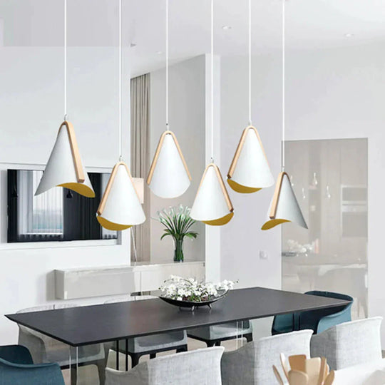 Nordic Pendant Light Wood Grain Modern Minimalist Creative Wrought White Iron Lampshade Lighting
